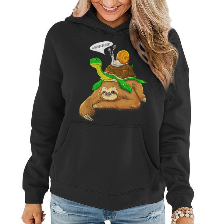 Sloth Turtle Snail Humor Cute Animal Lover Women Hoodie