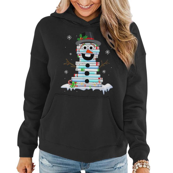 Snowman Book Stack Librarian Book Lover Christmas Snowman Funny Gifts Women Hoodie