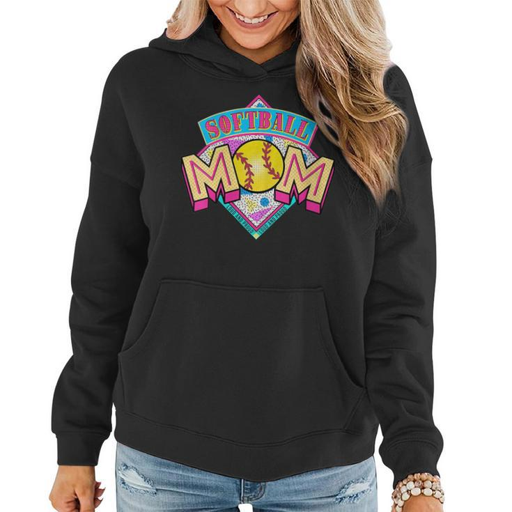 Softball Mom Retro 80S 90S Mothers Day Softball Mama  Gifts For Mom Funny Gifts Women Hoodie