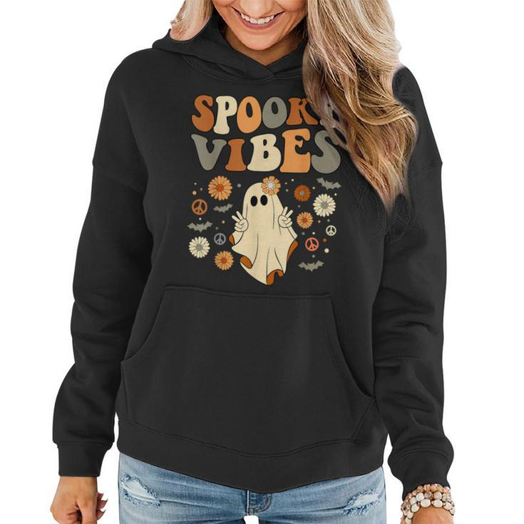 Spooky Vibes Halloween Ghost Outfit Costume Retro Groovy Women Hoodie
