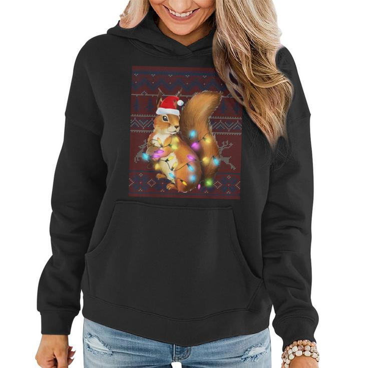 Squirrel Christmas Lights Ugly Sweater Squirrel Lover Women Hoodie