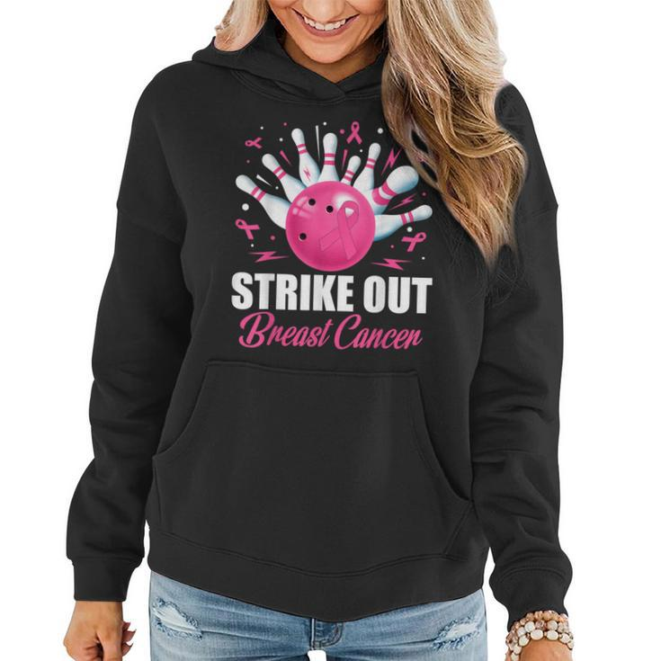 Strike Out Bowling Ball Pins Breast Cancer Pink Ribbon Women Hoodie