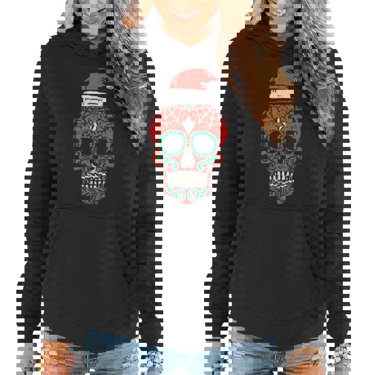 Sugar Skull Santa Hat Mexican Christmas Xmas Pj Women Hoodie