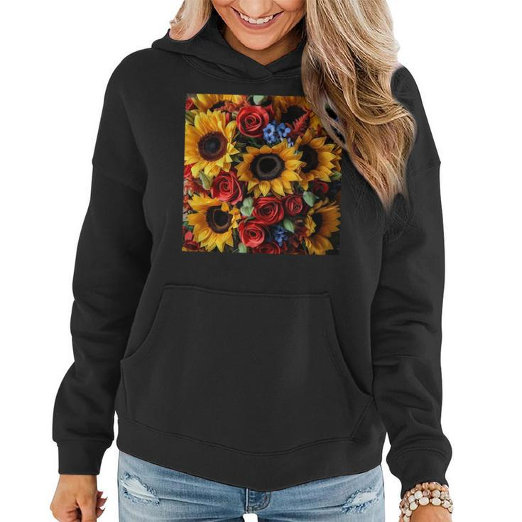 Sunflower And Rose Red Yellow Floral Pattern Women Hoodie