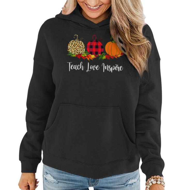 Teach Love Inspire Teacher Autumn Fall Pumpkin Leopard Women Hoodie