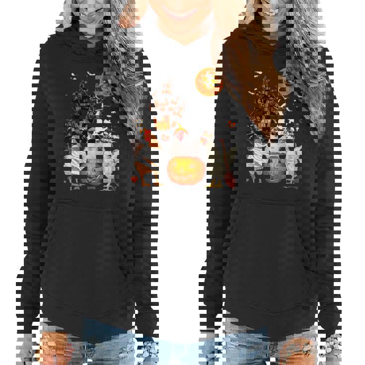 Three Chickens Halloween Mummy Scary Witch With Pumpkins  Women Hoodie