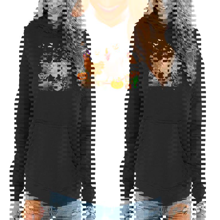 Three Chickens Halloween Mummy Witch Scary Pumpkins Farmer Women Hoodie