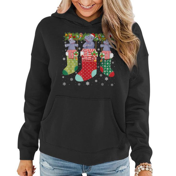 Three Hippo In Socks Ugly Christmas Sweater Party Women Hoodie