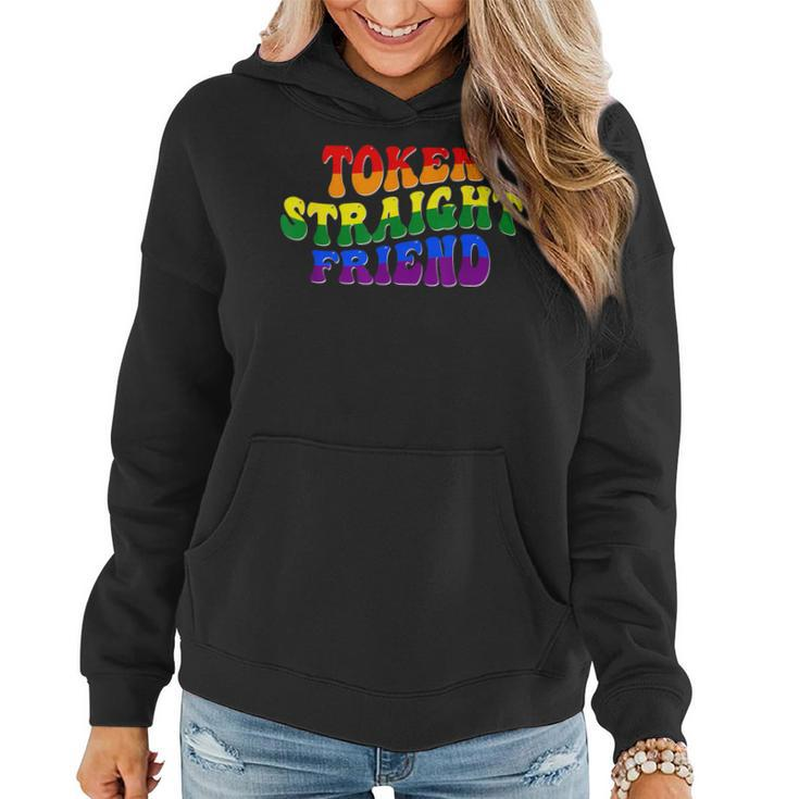 Token Straight Friend Gay Pride Lgbtq Groovy Rainbow Colors Women Hoodie
