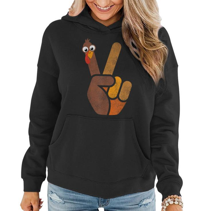 Turkey Hippie Peace Sign Graphic Fall Thanksgiving Women Hoodie