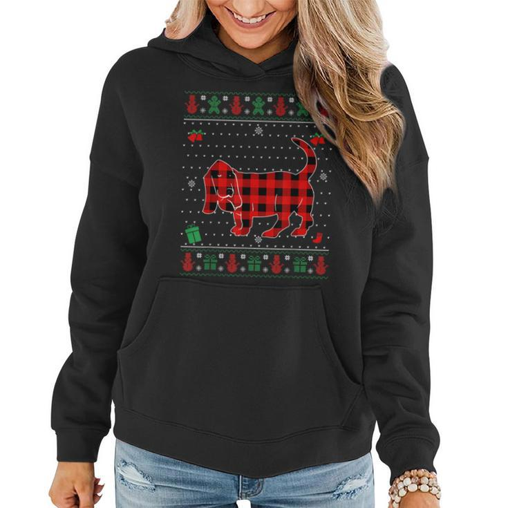 Ugly Christmas Red Plaid Basset Hound Dog Lover Matching Pj Women Hoodie