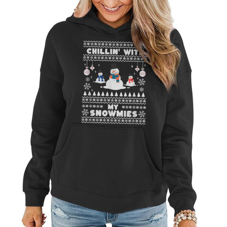 Ugly Christmas Sweater Chillin With My Snowmies Snowman Women Hoodie