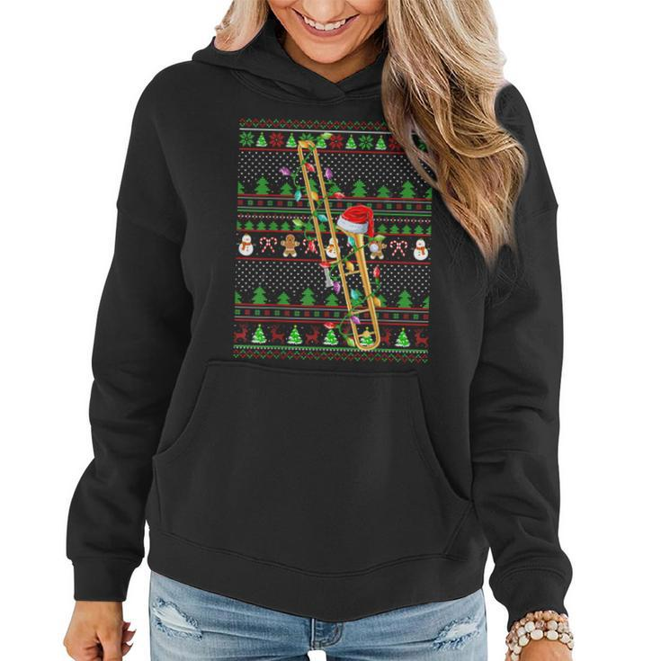 Ugly Xmas Sweater Style Lighting Trombone Christmas Women Hoodie