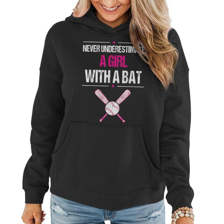 Never Underestimate A Girl With A Bat Baseball Women Hoodie