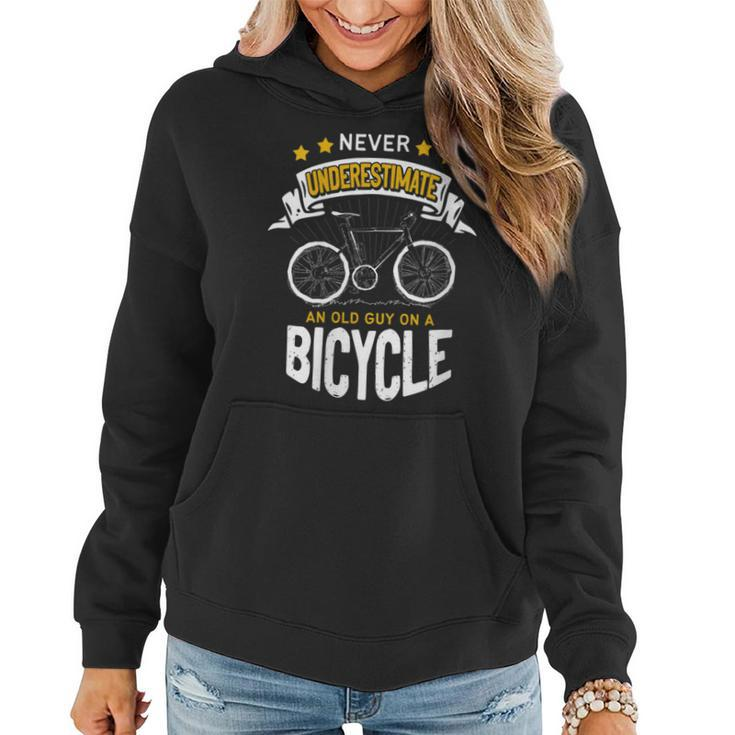 Never Underestimate An Old Guy On Bicycle Bike Cycling Retro Women Hoodie