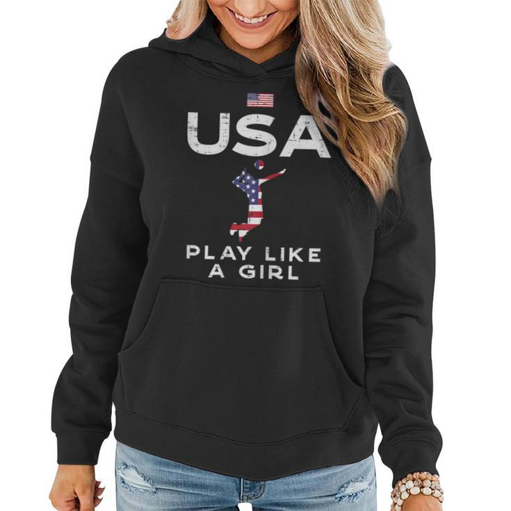 Usa Flag Play Like Girl Volleyball Vintage Patritotic Women Women Hoodie