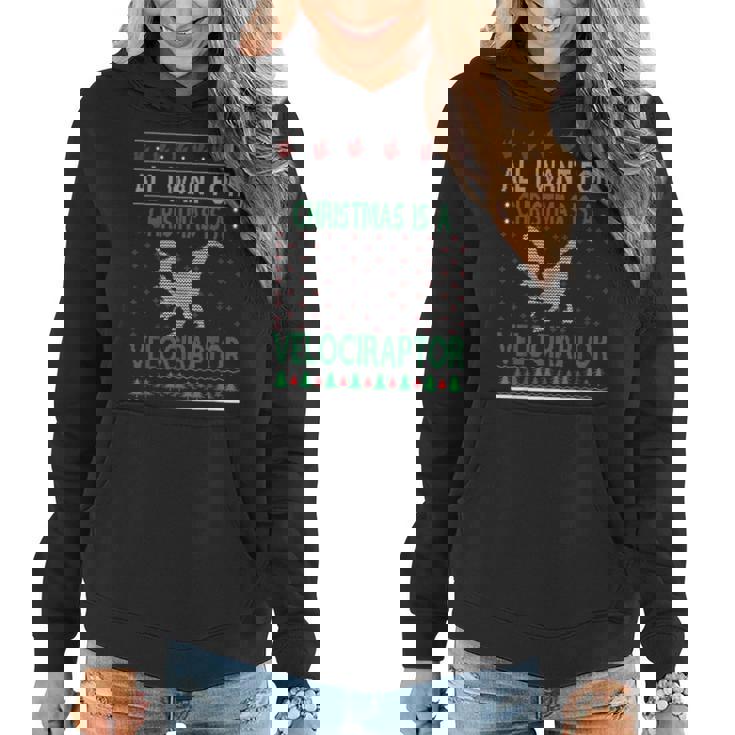 Velociraptor Christmas Dinosaur Ugly Christmas Sweater Style Women Hoodie