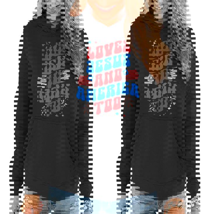 Vintage 70S Retro Loves Jesus And America Too  70S Vintage Designs Funny Gifts Women Hoodie