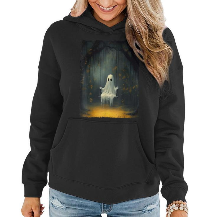 Vintage Floral Ghost On The Swing In Forest Halloween Gothic Women Hoodie