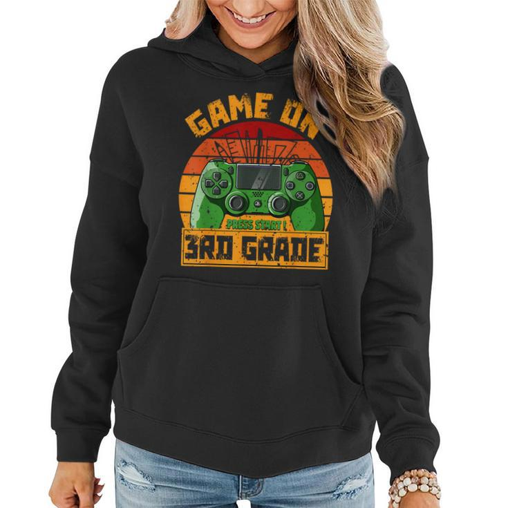 Vintage Game On 3Rd Grade First Day Gamer Boy Back To School Women Hoodie