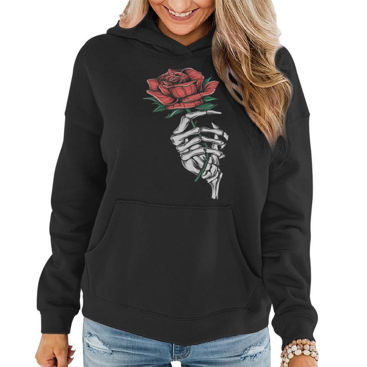 Vintage Halloween Skeleton Hand With A Rose Flower Halloween Funny Gifts Women Hoodie