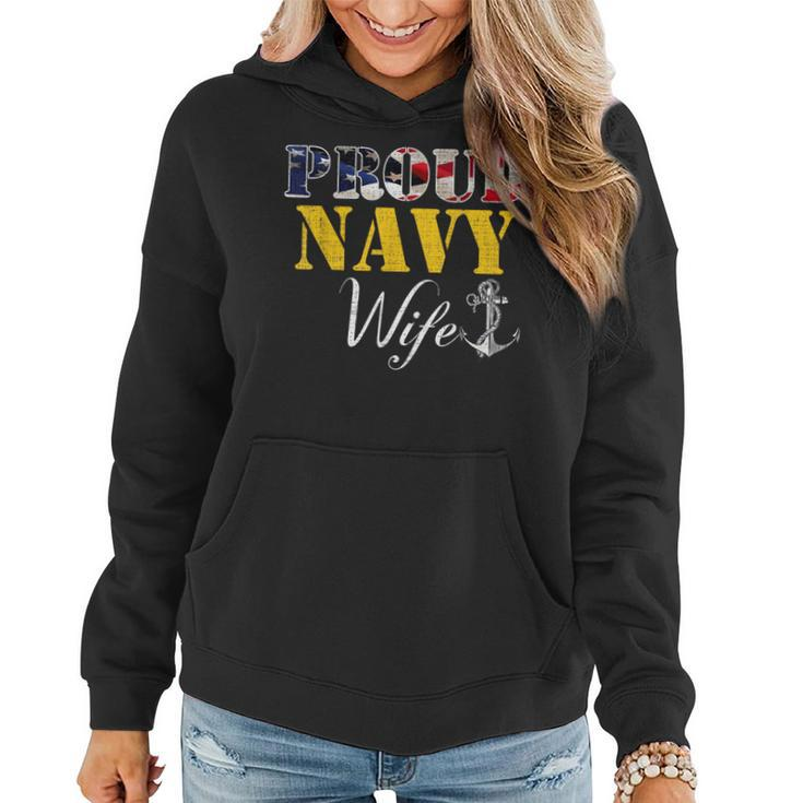 Vintage Proud Navy With American Flag For Wife Women Hoodie