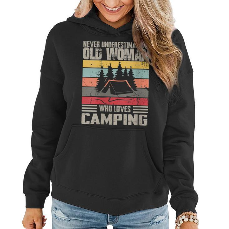 Vintage Never Underestimate An Old Woman Who Loves Camping Women Hoodie