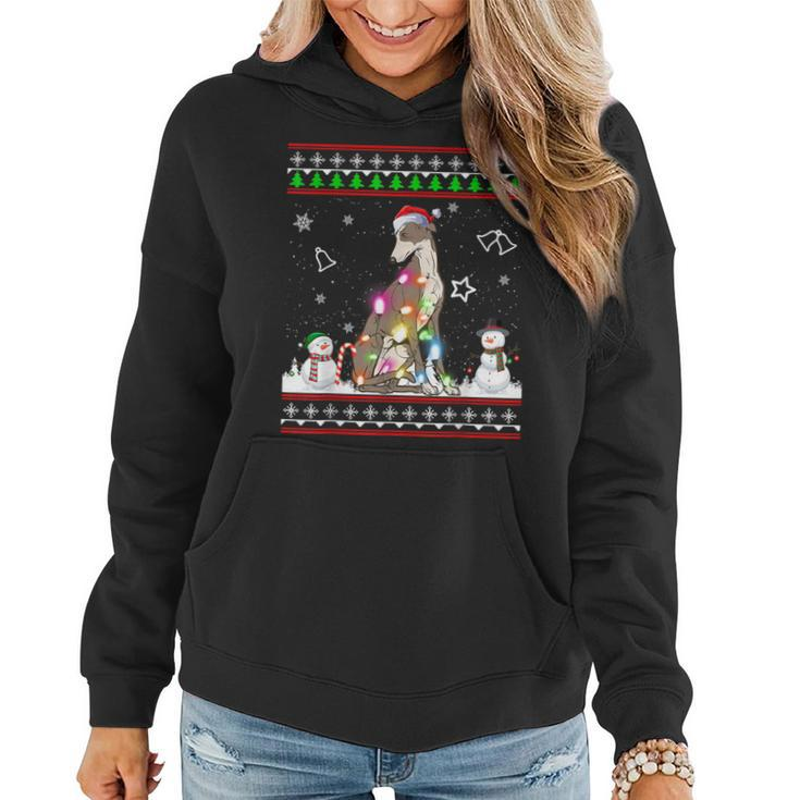 Whippet Dog Christmas Lights Ugly Christmas Sweater Women Hoodie