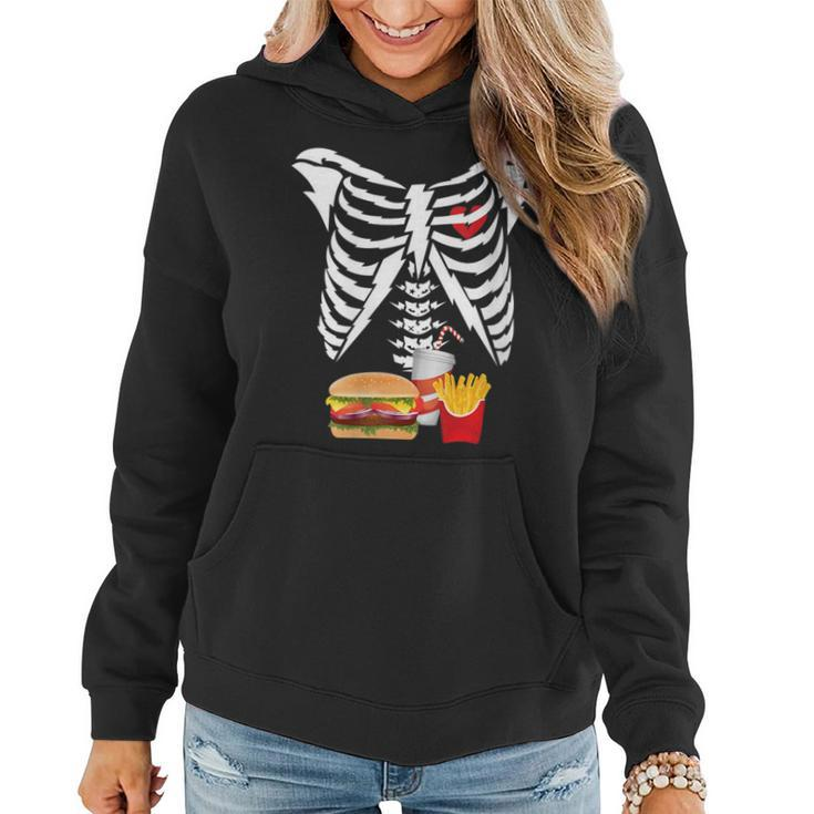 Xray Skeleton Rib Cage Burger Halloween Scary Face Hamburger  Women Hoodie
