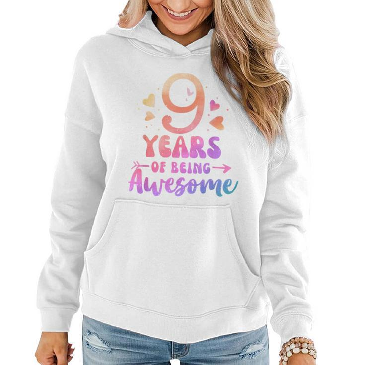 9 Years Of Being Awesome Tie Dye Hearts 9Th Birthday Girl Women Hoodie