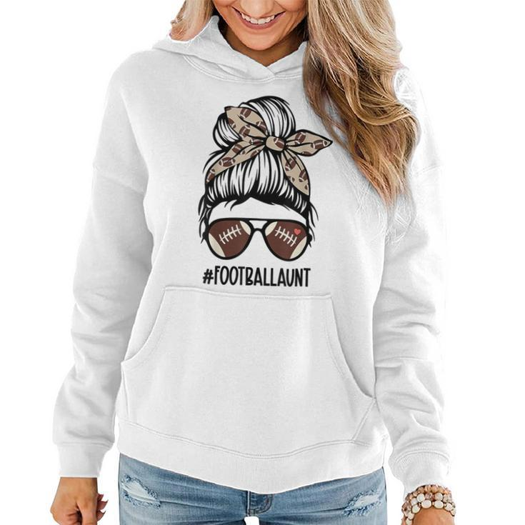 Bleached Football Aunt Messy Bun Football Lover Game Day Women Hoodie