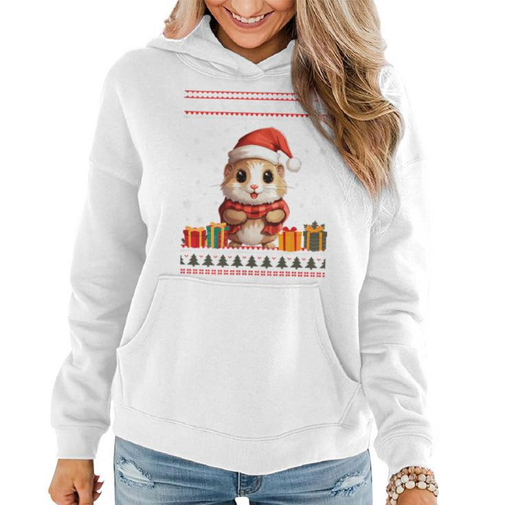 Christmas Hamster Santa Hat Ugly Christmas Sweater Women Hoodie