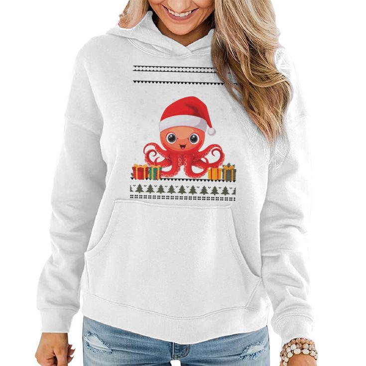 Christmas Octopus Santa Hat Ugly Christmas Sweater Women Hoodie