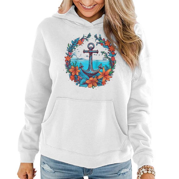 Colorful Flowers Pattern Floral Nautical Sailing Boat Anchor  Women Hoodie