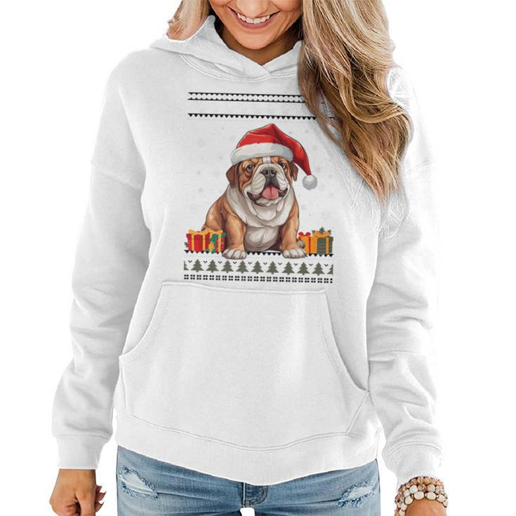 Dog Christmas Cute Bulldog Santa Hat Ugly Christmas Sweater Women Hoodie