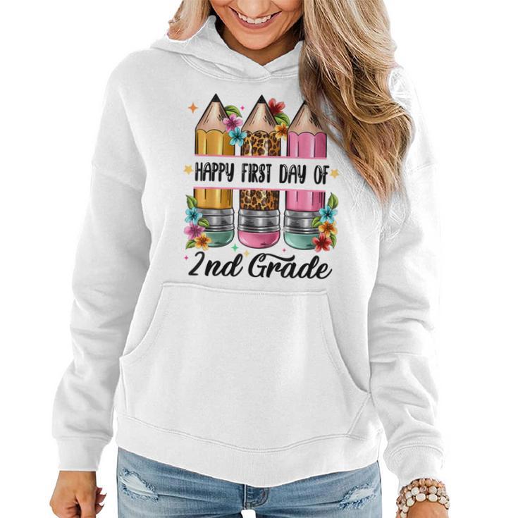 First Day Of 2Nd Grade Teacher Leopard Pencil Back To School Women Hoodie