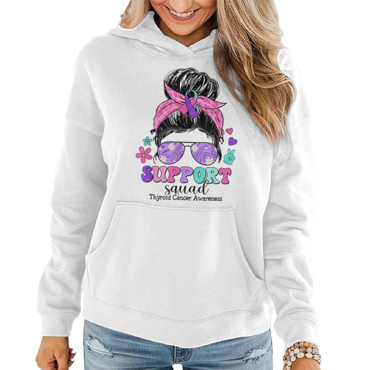 Groovy Support Squad Messy Bun Thyroid Cancer Awareness Women Hoodie