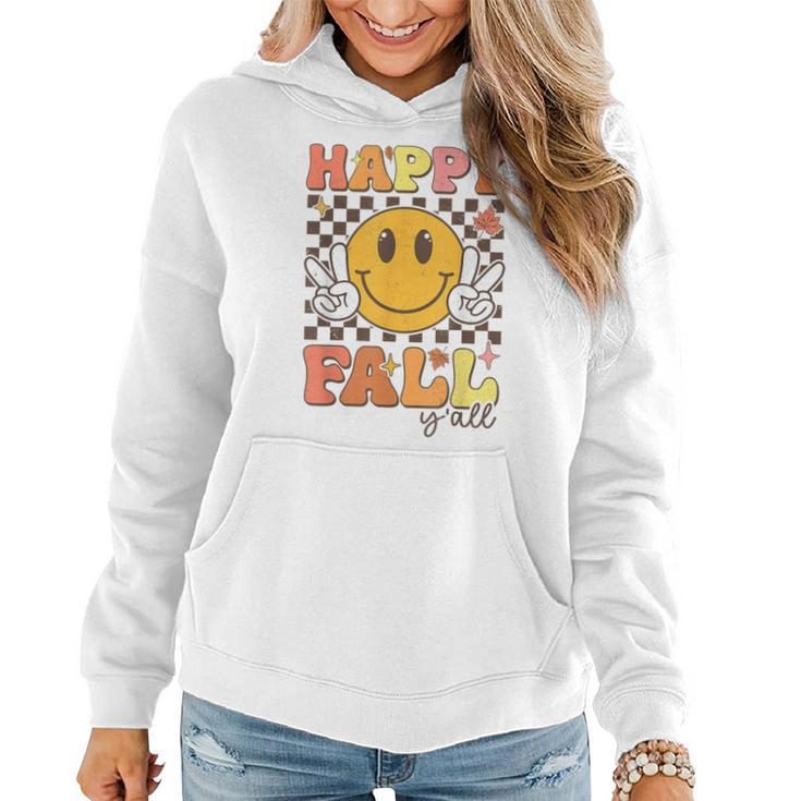 Happy Fall Y'all Retro Smile Face Thanksgiving Autumn Lovers Women Hoodie