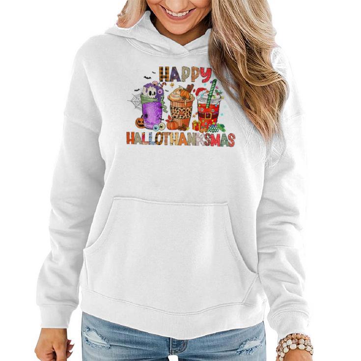 Happy Hallowthanksmas Iced Coffee Pumpkin Spice Caffeinated Women Hoodie