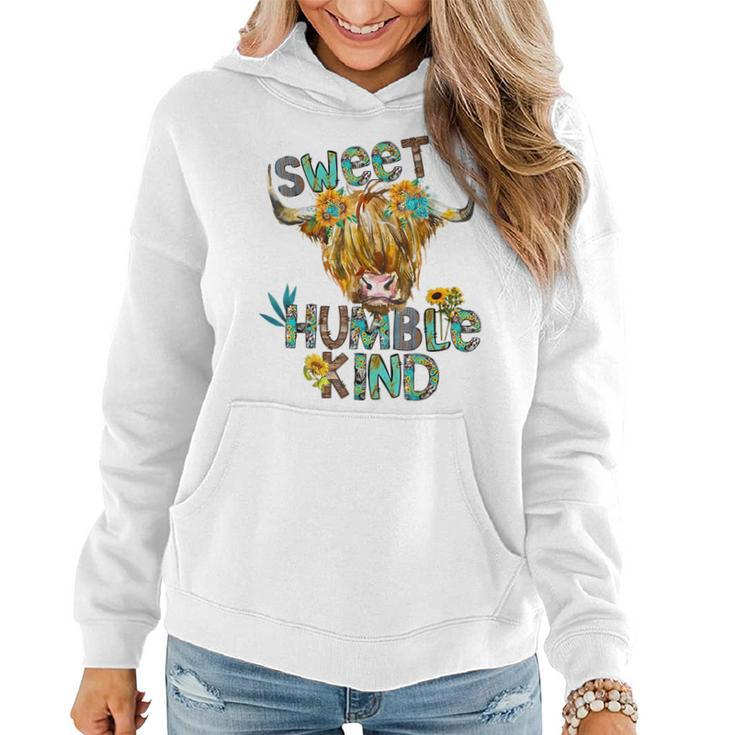 Highland Cow Sunflower Sweet Humble Kind Western Country Women Hoodie