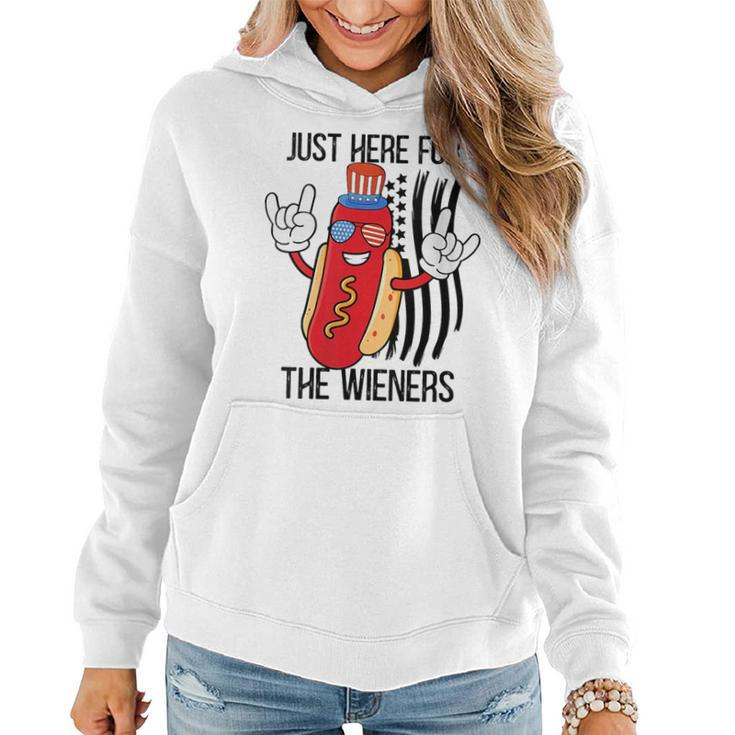 Im Just Here For The Wieners Hot Dog Cartoon 4Th Of July Gift For Womens Women Hoodie