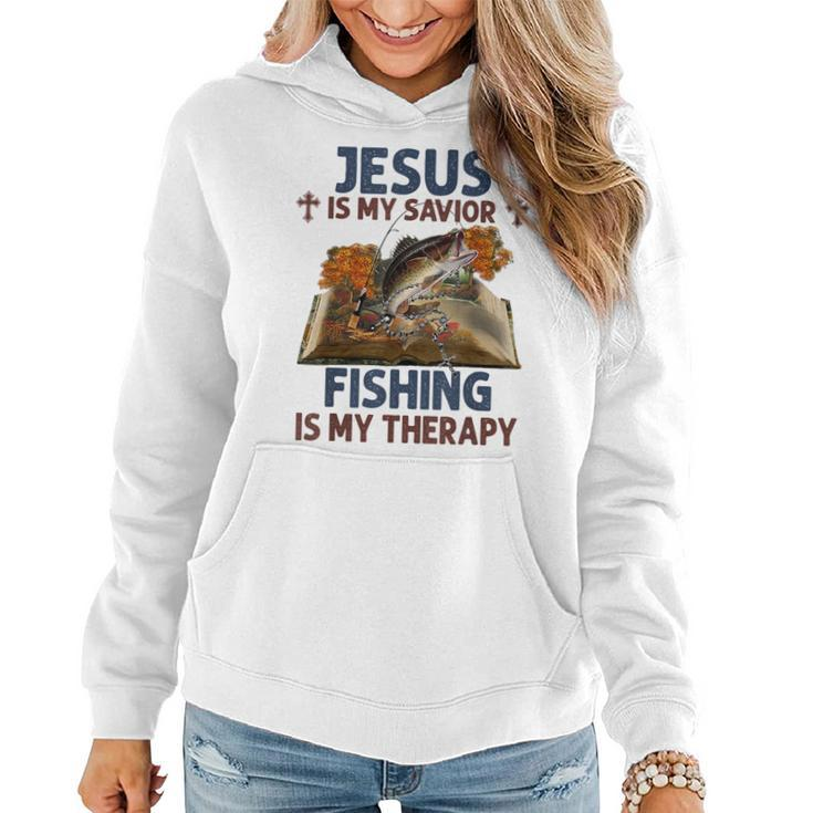 Jesus Is My Savior Fishing Is My Therapy Funny Christian Women Hoodie