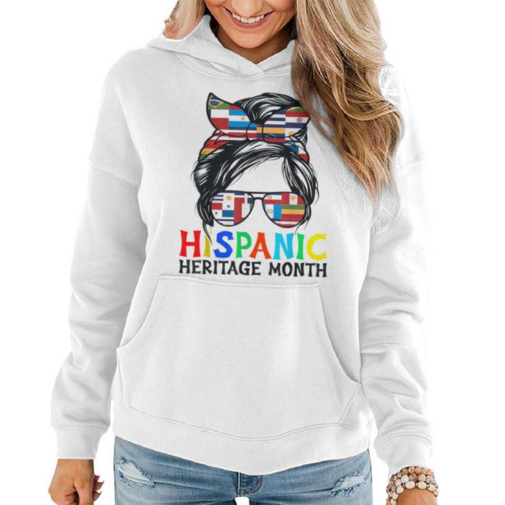 National Hispanic Heritage Month Messy Bun Latin Flags Women Hoodie