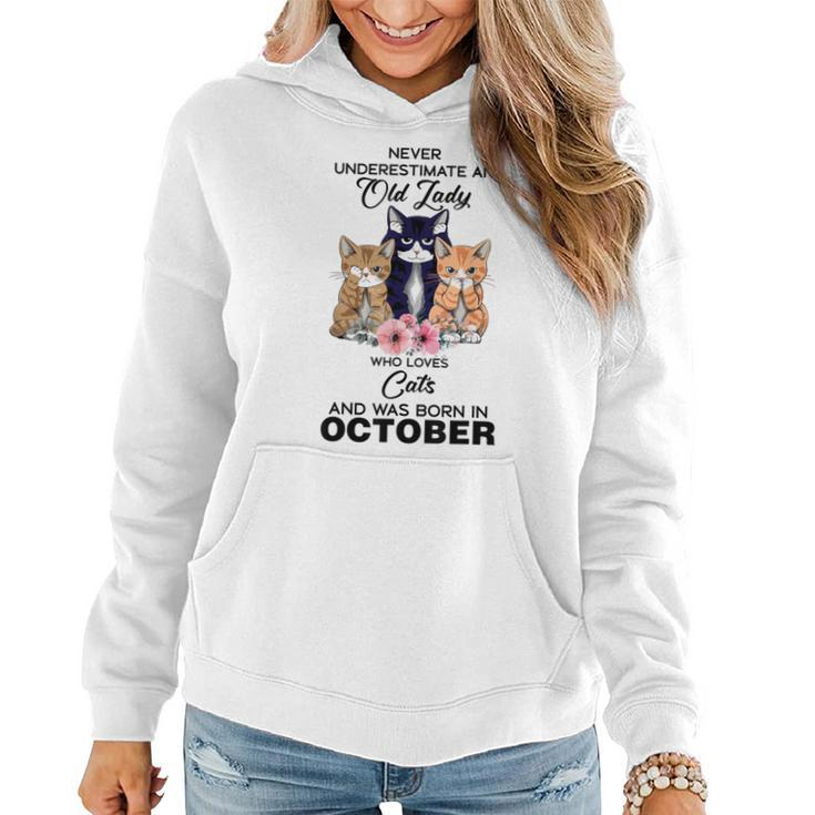 October Never Underestimate An Old Lady Who Loves Cats Women Hoodie
