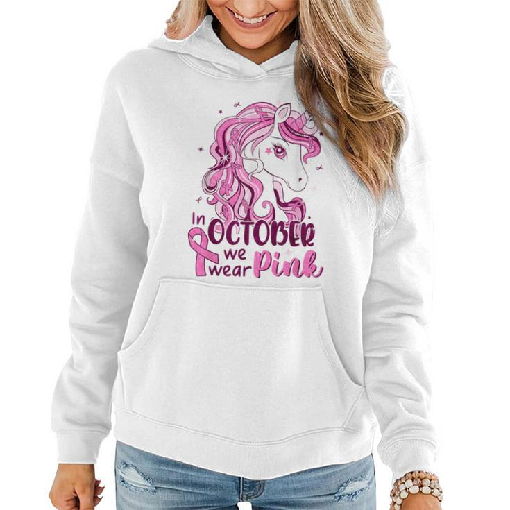 In October We Wear Pink Unicorn Breast Cancer Girls Women Hoodie