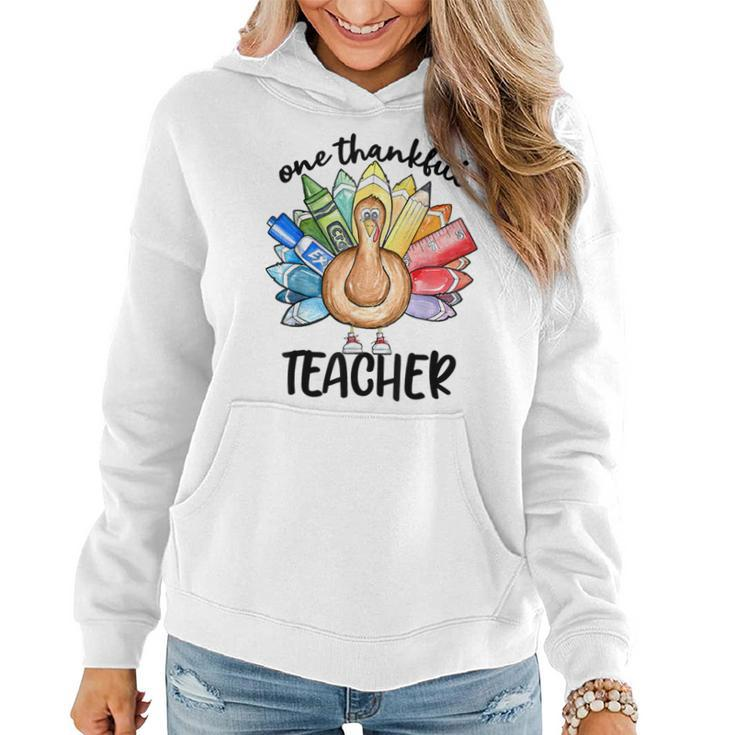 One Thankful Teacher Thanksgiving Turkey Cute Pencil Women Hoodie
