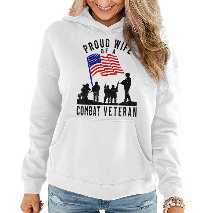 Proud Wife Of A Combat Veteran Retro Us Flag Military Family Women Hoodie