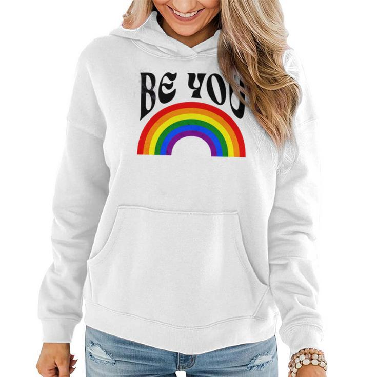 Retro Rainbow Lgbtq Be You Gay Pride Lgbt Ally Flag Vintage Women Hoodie