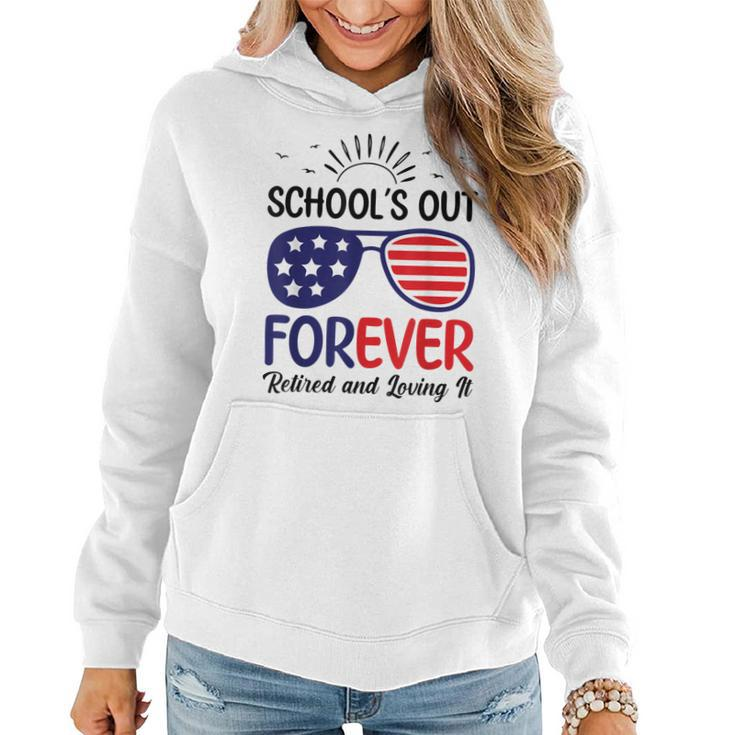 Teacher Schools Out Forever Funny American Flag Sunglasses Women Hoodie