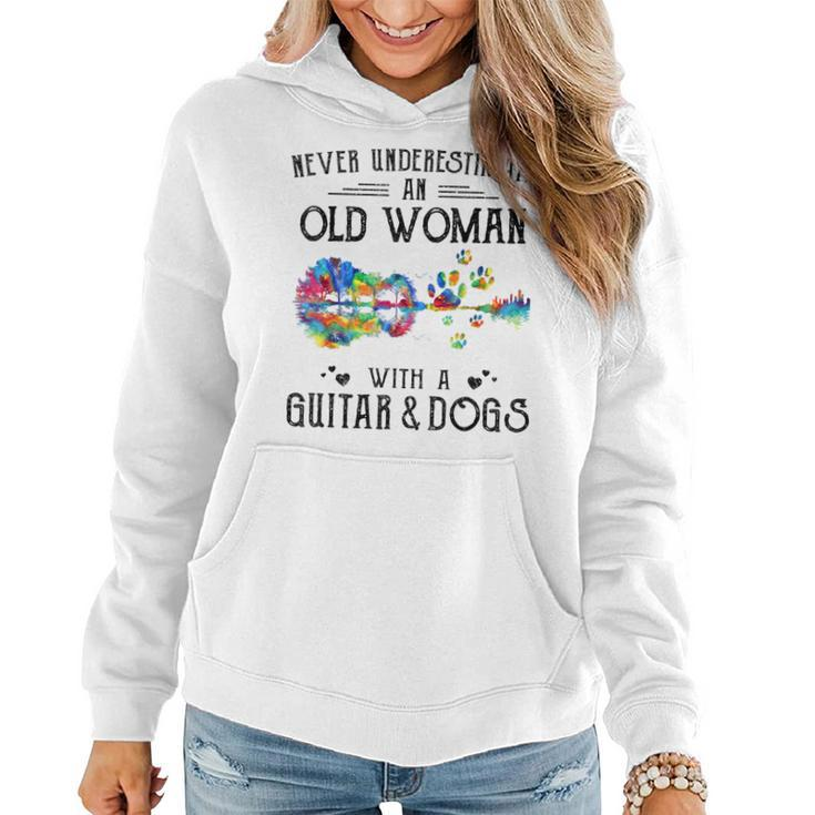 Never Underestimate An Old Woman With A Guitar And Dogs Women Hoodie